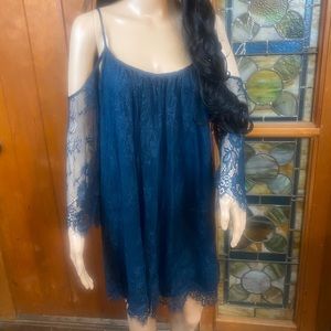 Dark Blue Lace Off The Shoulder Dress